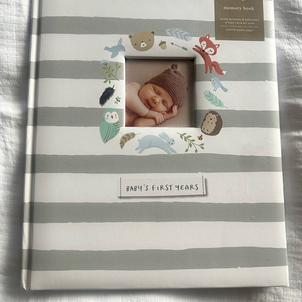 Baby's First Years Memory Book - Gray and White
